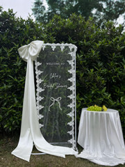 Sheer Lace Bridal Shower Welcome Sign, Tulle Ceremony Banner Decor