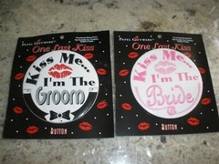 Set of 2 NEW Papel Giftware 3.5″ Buttons Kiss Me I’m the Groom….Bride
