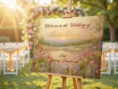 Custom Wedding Welcome Sign on Canvas | Romantic Floral Sunset Wildflowers