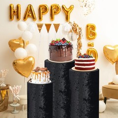 Set of 3 Cylinder Spandex Stand Covers, Black, Velvet Fabric-Large