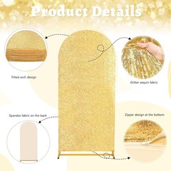 Arch Backdrop Cover 6.6FT Gold Sequin Covers Wedding Spandex Fitted Arch Covers
