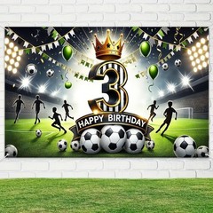 BlissYard Happy 3rd Birthday Soccer Party Banner Stadium Background Third Bir…