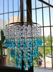 1PCS Assembled 50CM Hanger 22CM Centerpiece Frame w/Blue Pendant Acrylic Beads