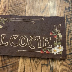 Home Interior Decor Wood Sign WELCOME 18”x8” Stained Hand Painted Handmade 80s