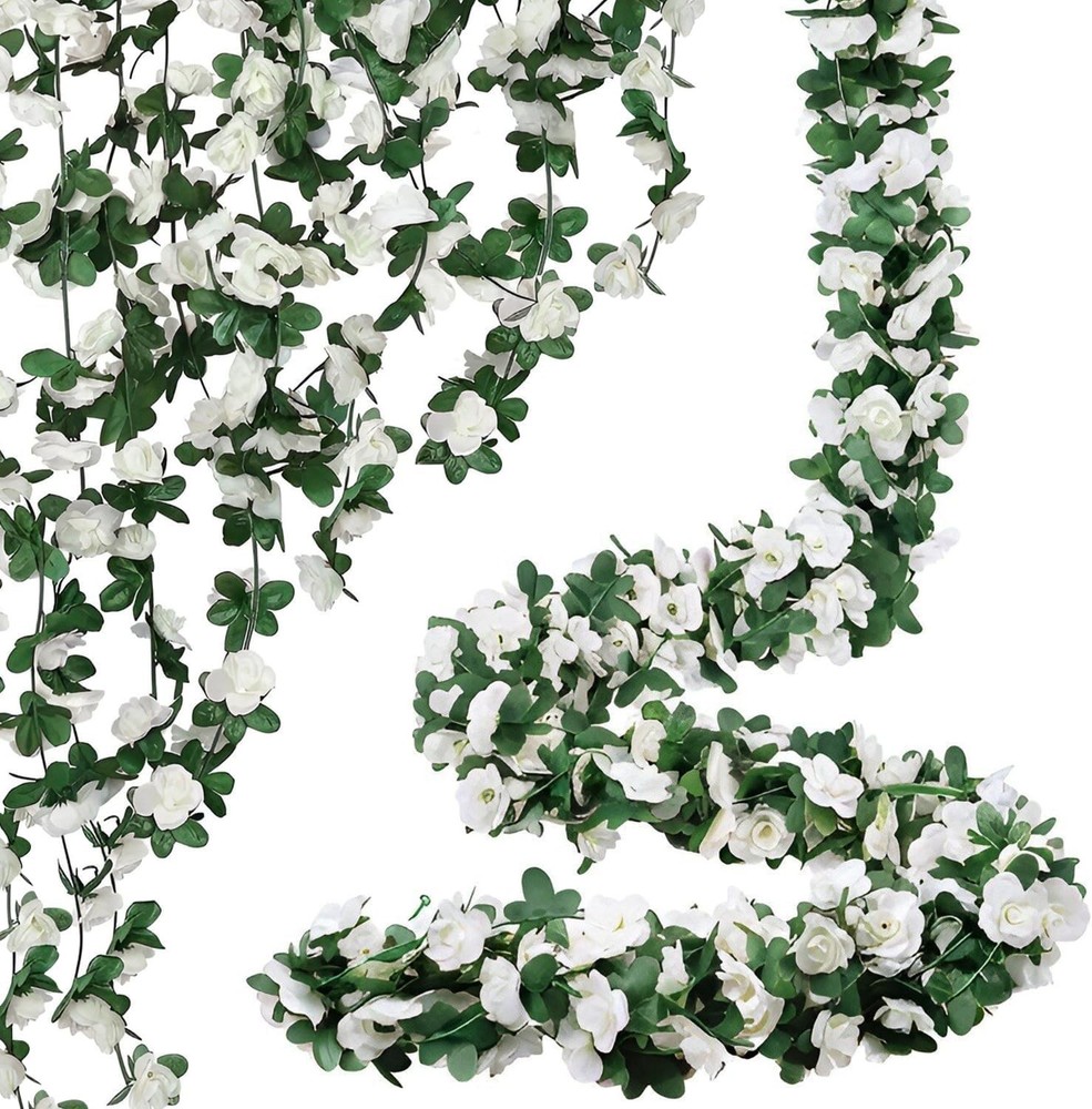 66 Ft Artificial Flower Garland, 8 Pcs Hanging Fake Rose Vines Silk White