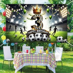 BlissYard Happy 3rd Birthday Soccer Party Banner Stadium Background Third Bir…