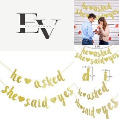 Elegant Gold Glitter ‘He Asked She Said Yes’ Banner for Weddings & Engagements