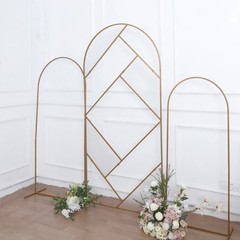 7 ft Gold Round Top Geometric Metal Wedding Backdrop Stand Party Events Supplies