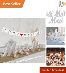 Wedding Sign Set Silver Wood Mr and Mrs & Just Married Banner Decorations