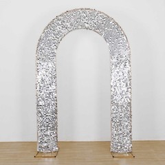 8ft SILVER Fitted Big Payette Sequin Open Arch Double Sided STAND COVER Party