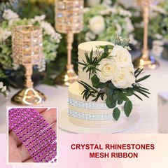 2 Roll 1.5″x20 Yard Crystal Rhinestones Mesh Ribbon Dark Pink (4mm)
