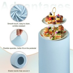 Set of 3 Cylinder Spandex Stand Covers, Light Blue, Elastic Fabric-Small