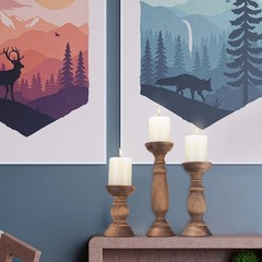 Rustic Wooden Pillar Candle Holders Set of 3, 12” 9” 6” Farmhouse Wood Can…