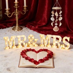 6pc Mr & Mrs LED Marquee Letters Battery Warm White Wedding Deco