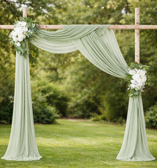 Sage Green Wedding Backdrop 6 Yards Chiffon Fabric Sheer Curtain Panel Decor