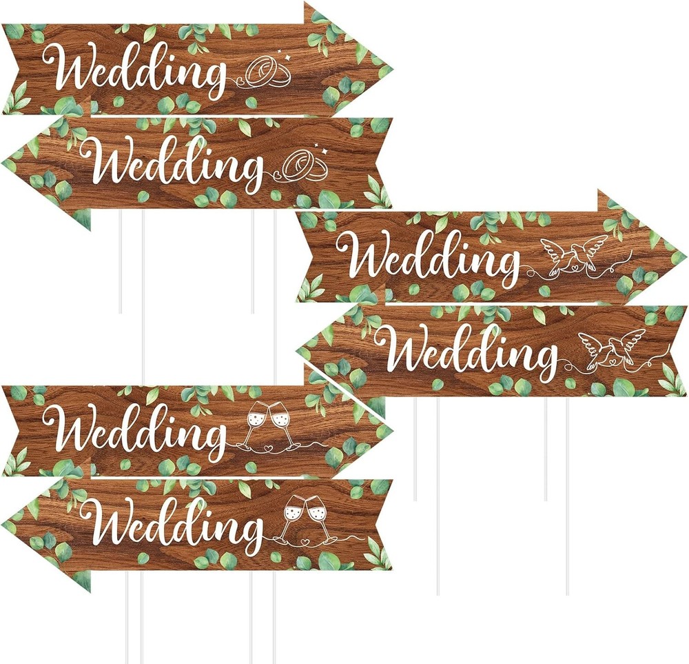 6 Pcs Wedding Direction Road Arrow Sign Ceremony & Reception Wedding This Way