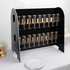 Black 25″ Foam 2-Tier Wine Glass Rack Champagne Flute Holder Stand Events
