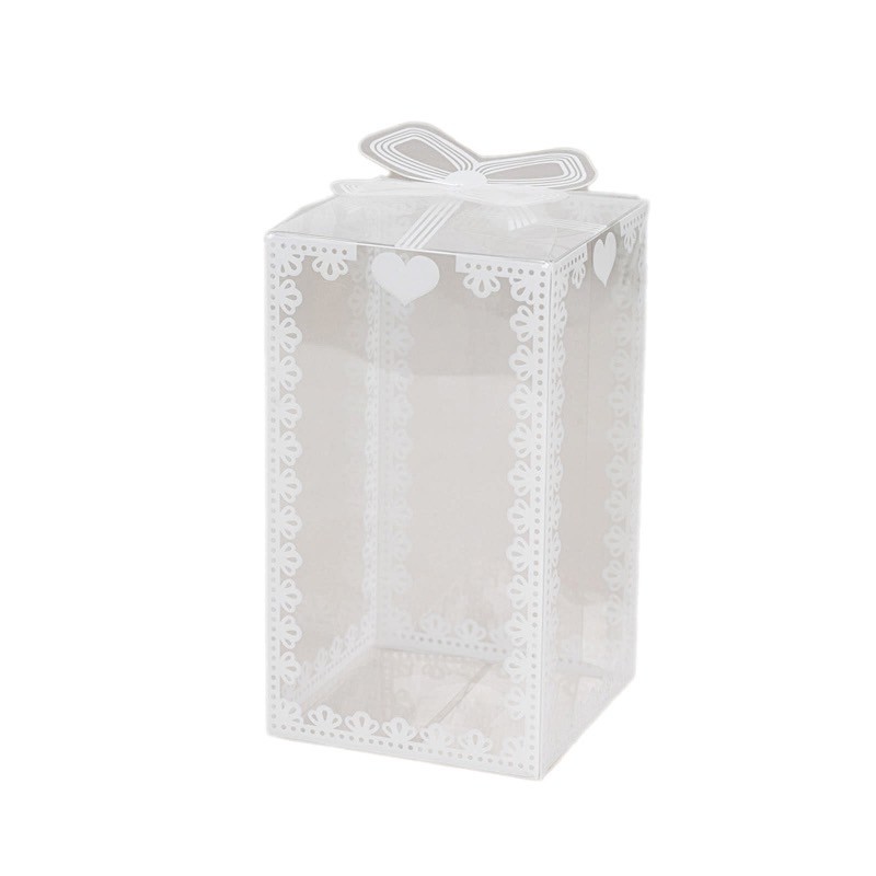 25 Clear White Rectangular Plastic Favor Boxes Bowknot Lace Pattern Party Events