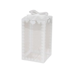 25 Clear White Rectangular Plastic Favor Boxes Bowknot Lace Pattern Party Events