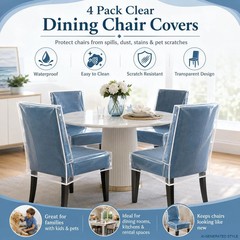 2 Pack Clear Plastic Dining Chair Covers, Waterproof Dining Chair Protectors wit