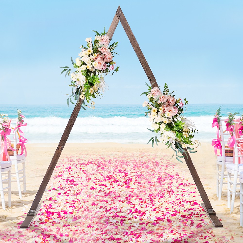 Wooden Triangle Wedding Arch 8.2ft Rustic Backdrop Stand With Grass Nails Decor