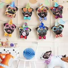 Pug Birthday Garland — Photographic Pug Faces Birthday Banner, Funny Pug B