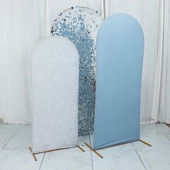 3 DUSTY BLUE SILVER Assorted Fitted Round Top Arch Backdrop STAND COVERS Set