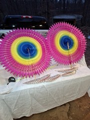 Lot Of 2 80s Denmark PINWHEEL FAN PAPER LARGE 3′ PARTY DECOR Mardi Gras 36″