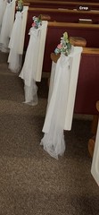 White Wedding Chair Sash w/ Tulle Bow & Flower, 24 Count Fabric