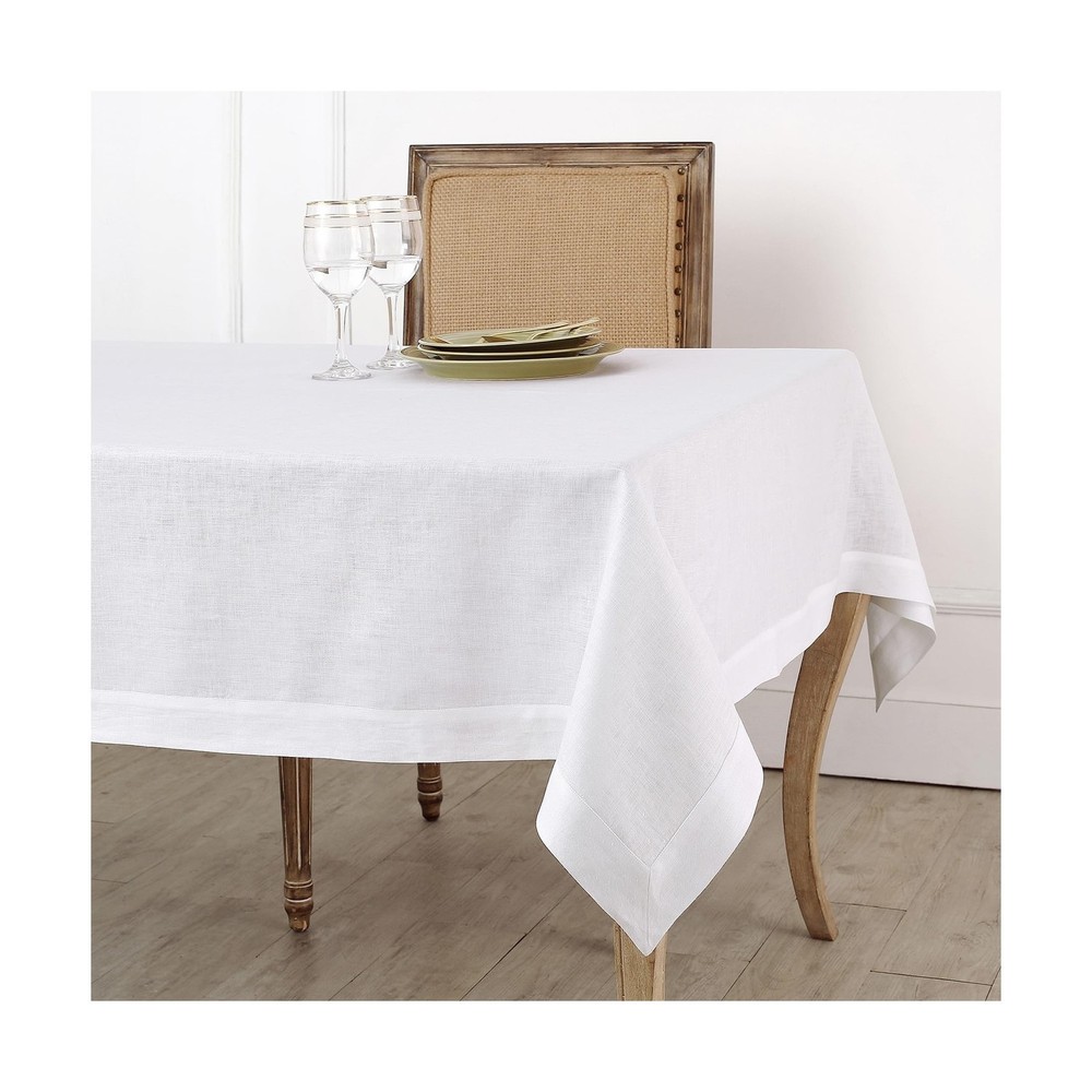 60×102 Inch 100% Pure Linen Tablecloth, White, Machine Washable