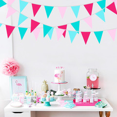40Ft Teal Hot Pink Fabric Bunting Banner Pennant Hanging Party Decorations Trian