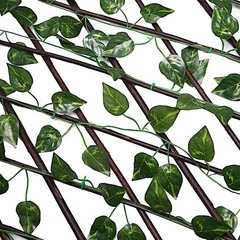 Green 17x 95″ Expandable Lattice Fence Wood Backdrop Panel Silk Ivy Leaves Party