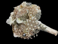 Handmade Bridal Brooch Bouquet Champagne Ivory Pearls Rhinestone Wedding