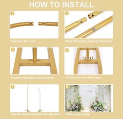 Gold Metal Arch Backdrop Stand, Free Standing Floral Theme 7.5 ft