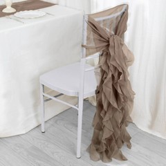 Taupe Premium CHAIR COVER with Curly Chiffon Ruffled SASHES Wedding Decorations