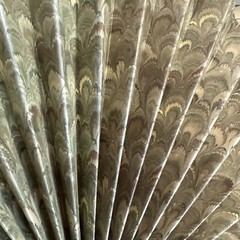 Vtg CBK LTD 1988 Paper Decorative Fan Brass Base Green Paisley Print 24×13 in