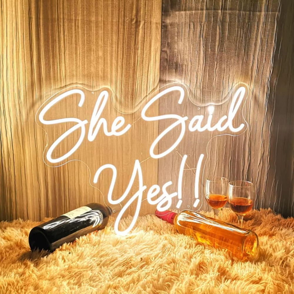 She Said Yes Neon Sign 23×16.3” Warm White for Weddings & Engagements