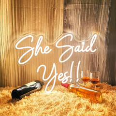 She Said Yes Neon Sign 23×16.3” Warm White for Weddings & Engagements
