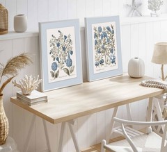 2 Pcs Hydrangea Floral Canvas Wall Art Vintage Rustic Farmhouse Sepia and Blu…