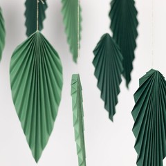 6 GREEN Leaves Hanging Paper Fans Wall Decor Party Centerpieces