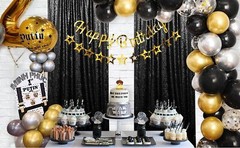 Black Sequin Backdrop Curtains 6 Pieces 2FTx8FT Shimmer Birthday Wedding Phot…