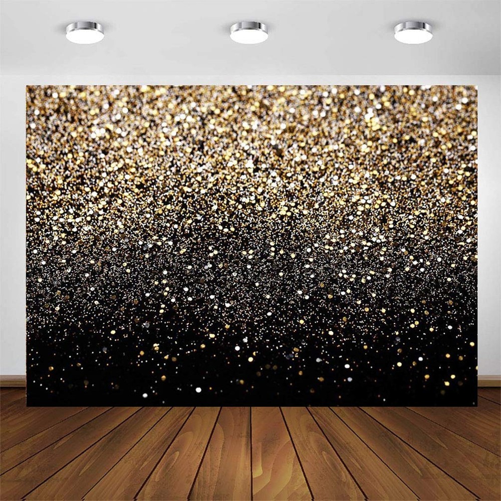 CYLYH 8x6ft Black and Gold Backdrop Glitter Dot Party Decor Vintage Backgroun…