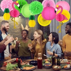 13PCS Hawaiian Party Decorations, Luau Party Decorations, Flamingo and Pineap…