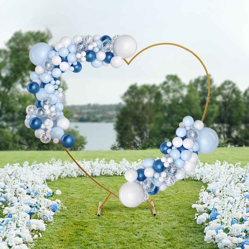 210cm(6.89ft) Heart Shaped Gold Metal Balloon Arch Stand Frame Display Kit Love