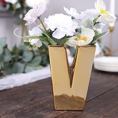 GOLD 6″ Ceramic V Symbol Flower VASE Table Centerpiece Party Events Decorations