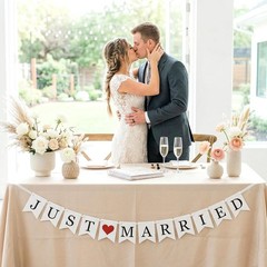 Vintage Just Married Banner Wedding Bunting Sign Photo Booth Props Garland