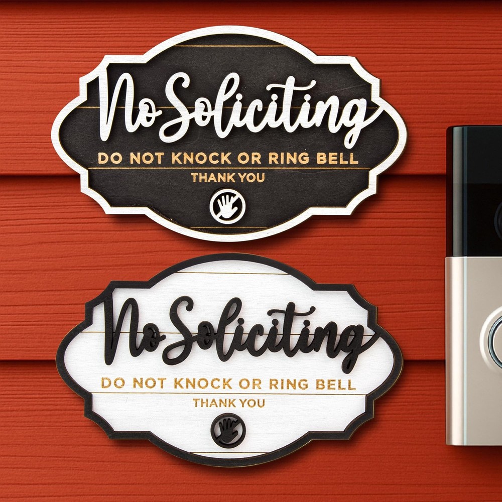 Woodamore Funny No Soliciting Sign For House Door – 2 Pack Small No Solicitin…
