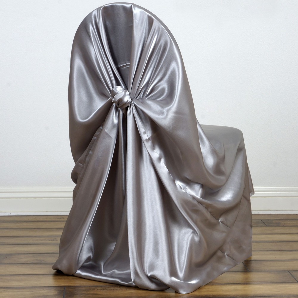 6 Silver SATIN UNIVERSAL CHAIR COVER for Wedding Banquet Reception Light Gray