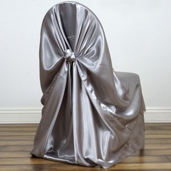 6 Silver SATIN UNIVERSAL CHAIR COVER for Wedding Banquet Reception Light Gray