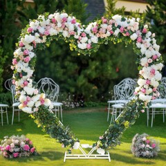 Wedding Arch Stand White Heart Shape Double Layers Wedding Backdrop Stand Metal